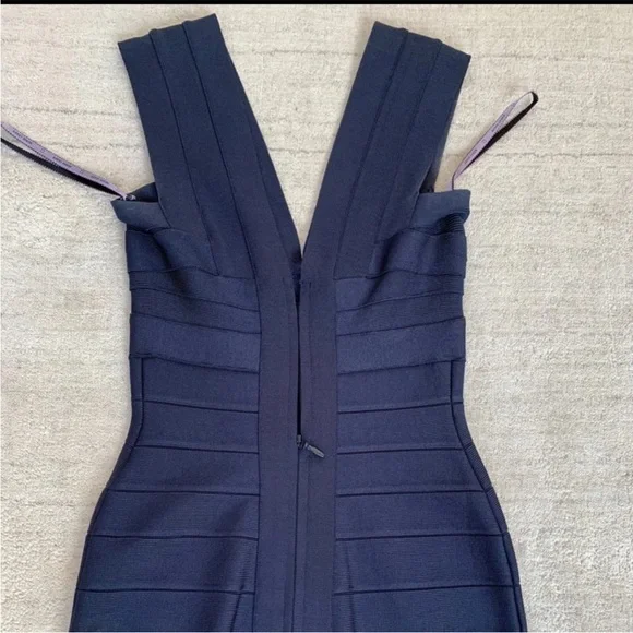 Herve Leger v-neck sleeveless bandage mini dress midnight blue navy sz XS EUC - Picture 6 of 8
